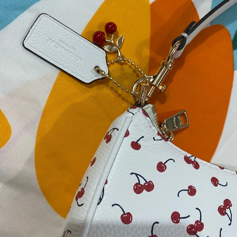 Coach White Cherry Print Shoulder Bag with Gold Hardware